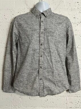 Denim & Flower Ricky Singh Casual Button Down Shirt S Gray Heathered Long Sleeve